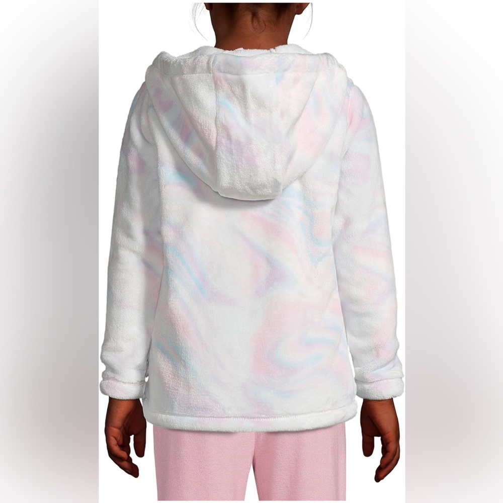 Lands' End • Girls Kids Softest Fleece White Pink Swirl Hooded Jacket M (8) NWOT - Picture 3 of 11